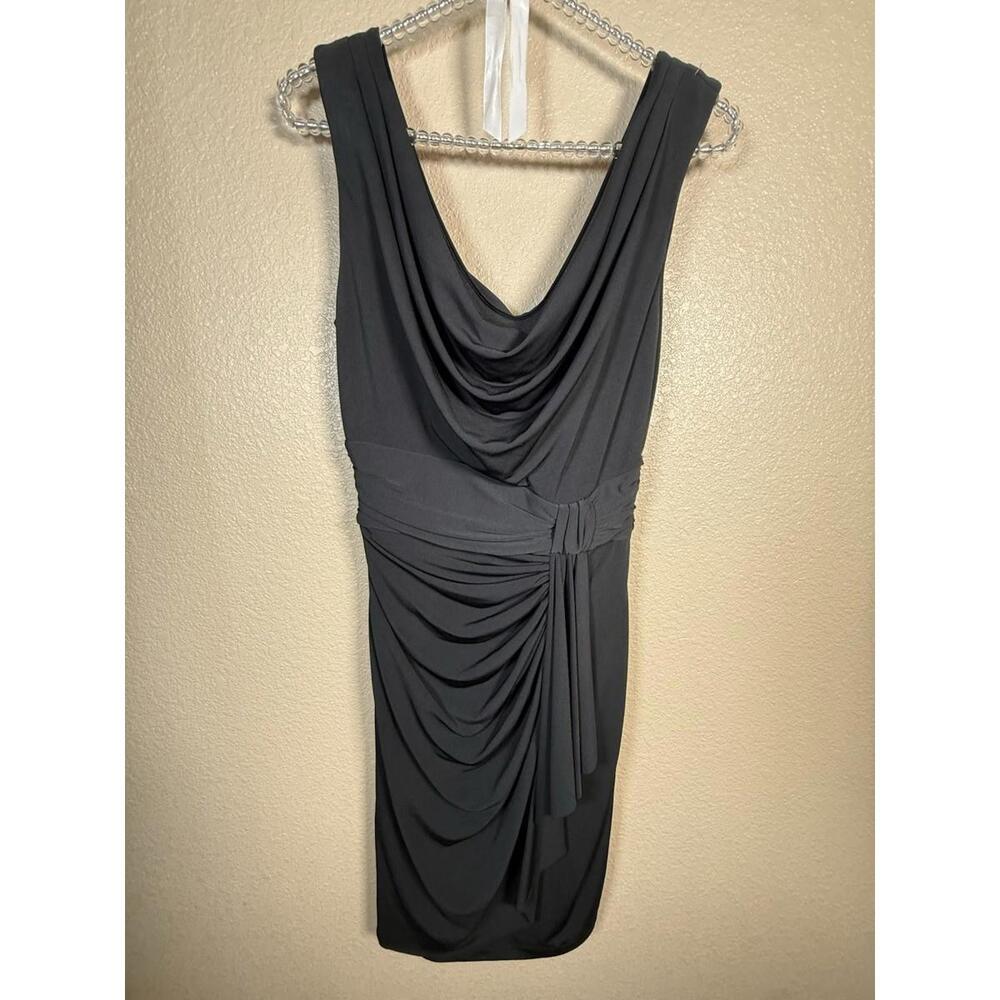 White House Black Market Jersey Dress Sz 2 Black‎ Drape Front Faux Wrap Cocktail